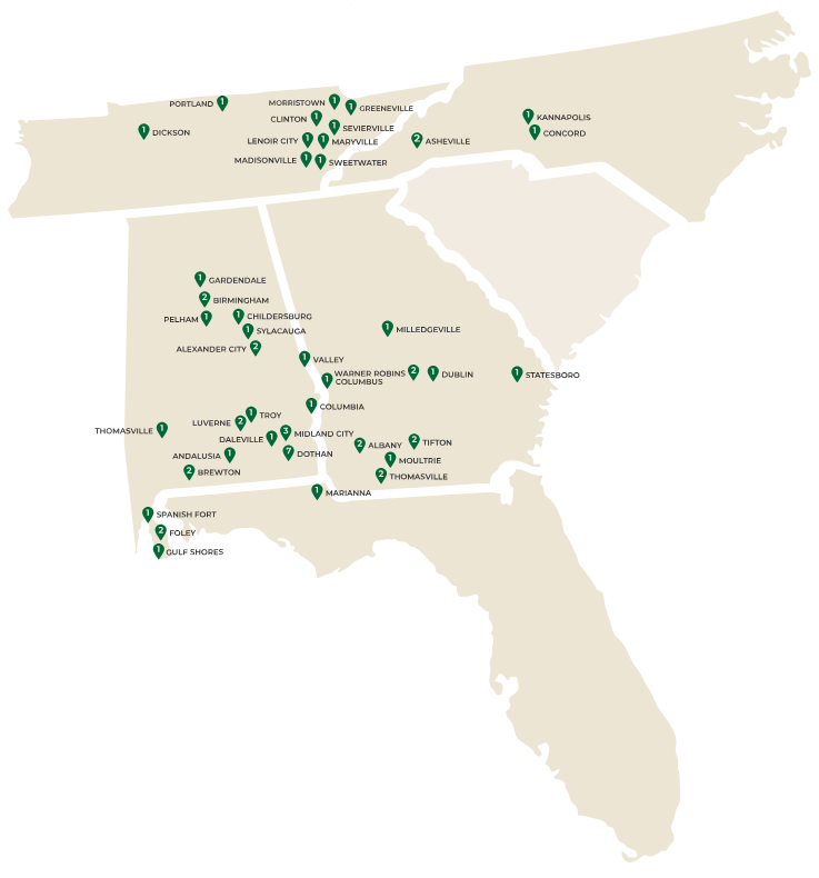 Our Locations | Southeast Alabama | Hall Group - map2024B